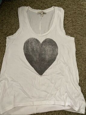 Express White Tank with Black Heart Graphic